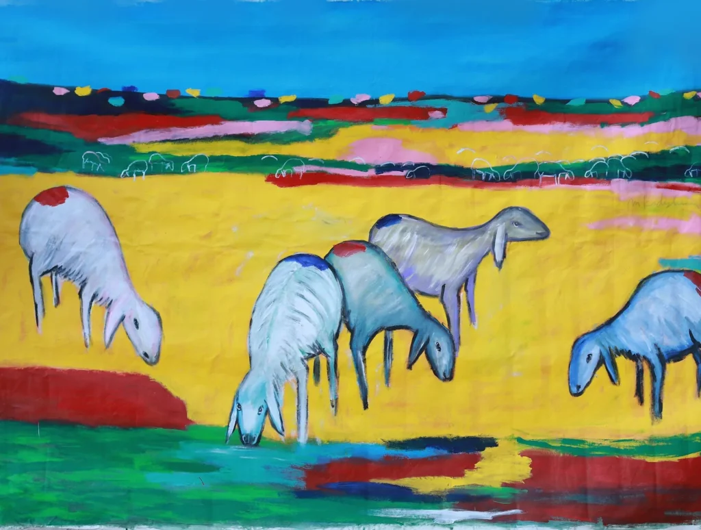 Menashe Kadishman Sheeps Painting