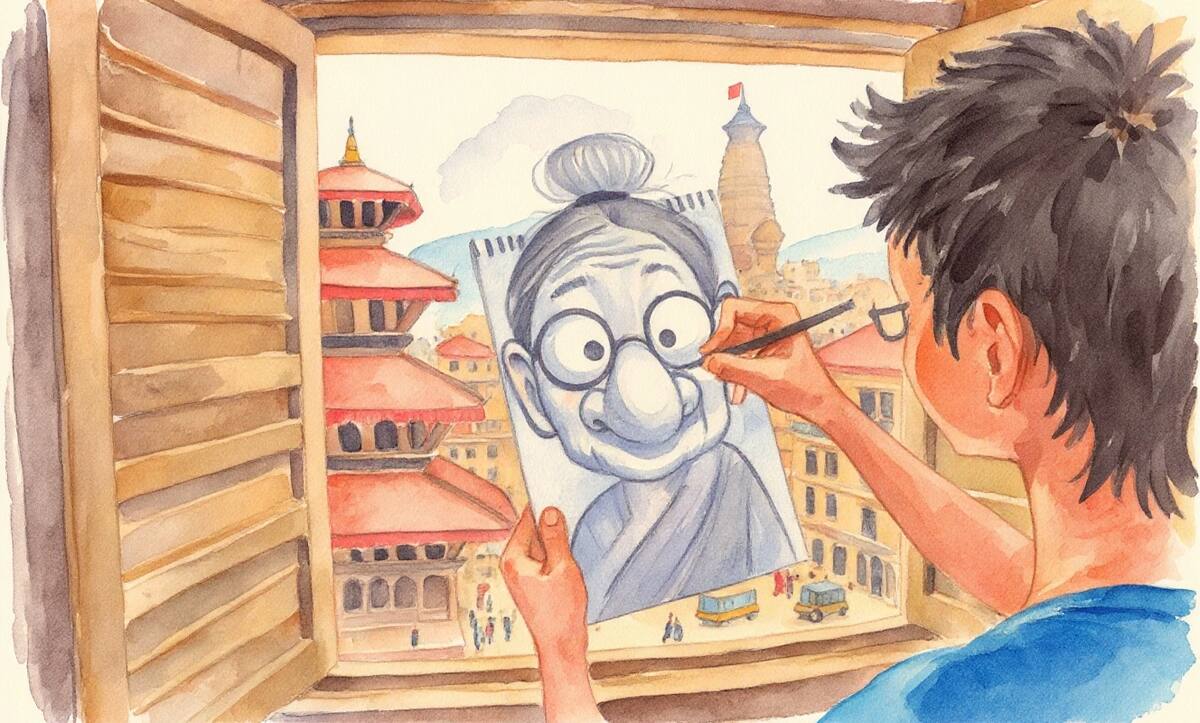 Nepali Teen Making caricature