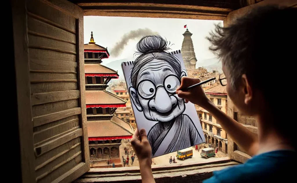 Making a caricature of an elderly woman