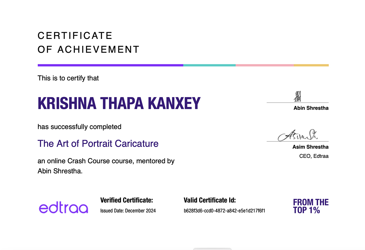 Edtraa Krishna Thapa Kanxey Certificate